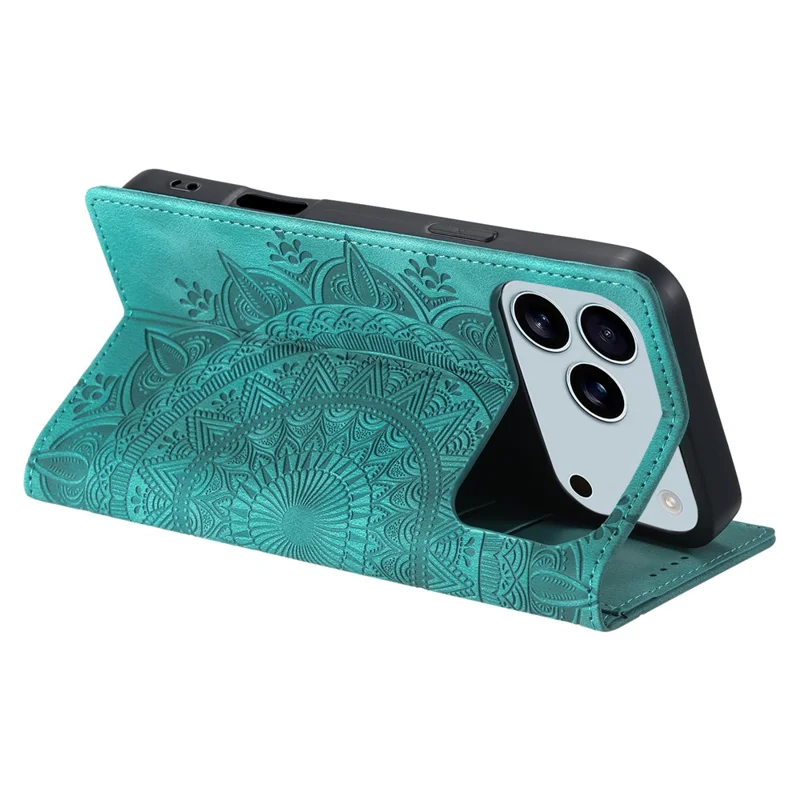 Cover per iPhone 17 Pro Max con Chiusura Magnetica in Pelle con Stampa a Motivi - Verde Menta