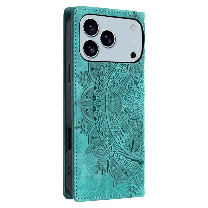 Cover per iPhone 17 Pro Max con Chiusura Magnetica in Pelle con Stampa a Motivi - Verde Menta