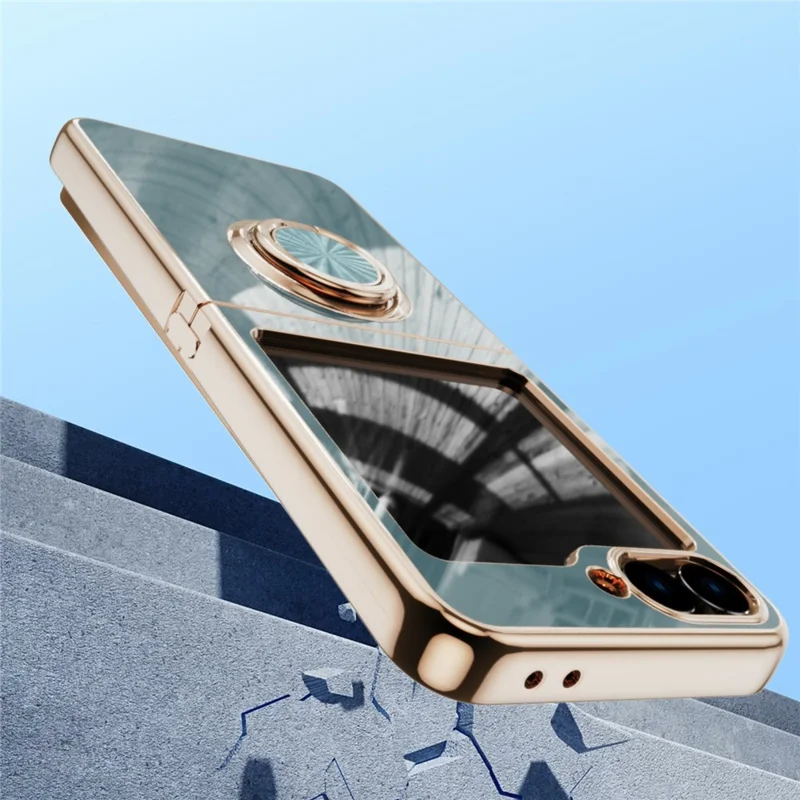 Funda para Samsung Galaxy Z Flip7 5G con recortes precisos, recubrimiento electrolítico 6D de TPU y soporte de anillo - Gris