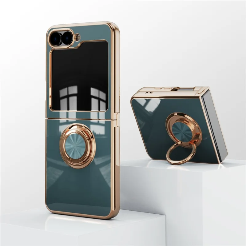 For Samsung Galaxy Z Flip5 5G Case Precise Cutouts 6D Electroplating TPU Phone Cover with Ring Holder - Grey