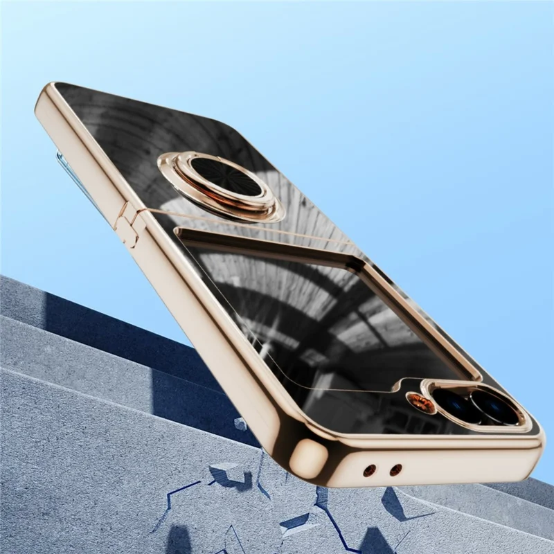 For Samsung Galaxy Z Flip5 5G Case Precise Cutouts 6D Electroplating TPU Phone Cover with Ring Holder - Black