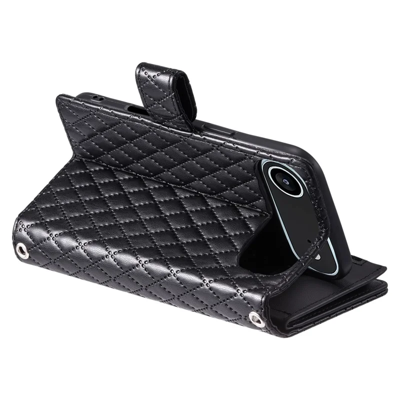 Cover per iPhone 17 con Tasca Zip, Glitter e Pelle, Cinturino da Polso - Nero