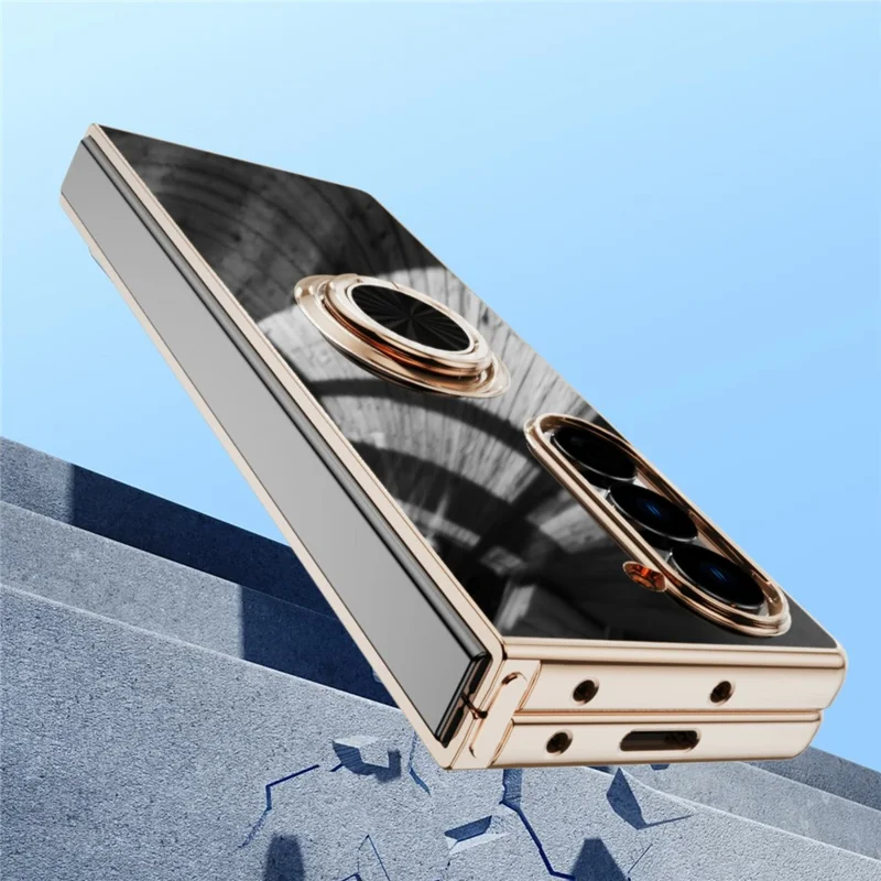For Samsung Galaxy Z Fold6 5G Case Precise Cutouts 6D Electroplating TPU Phone Cover with Ring Holder - Black