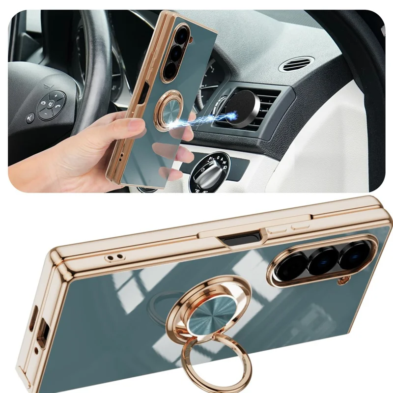 For Samsung Galaxy Z Fold5 5G Case Precise Cutouts 6D Electroplating TPU Phone Cover with Ring Holder - Grey