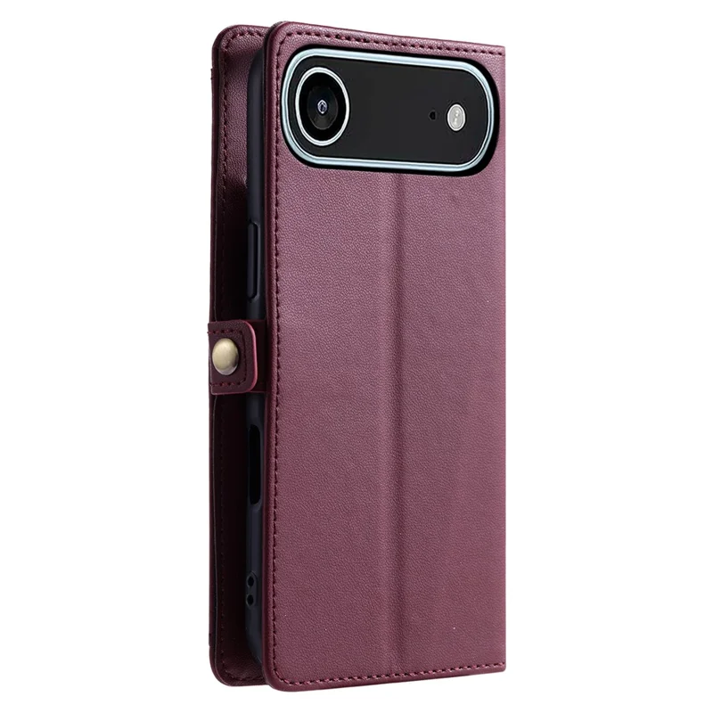 For iPhone 17 Air Leather Case with Wrist Strap Wallet Stand Phone Cover - Wine Red