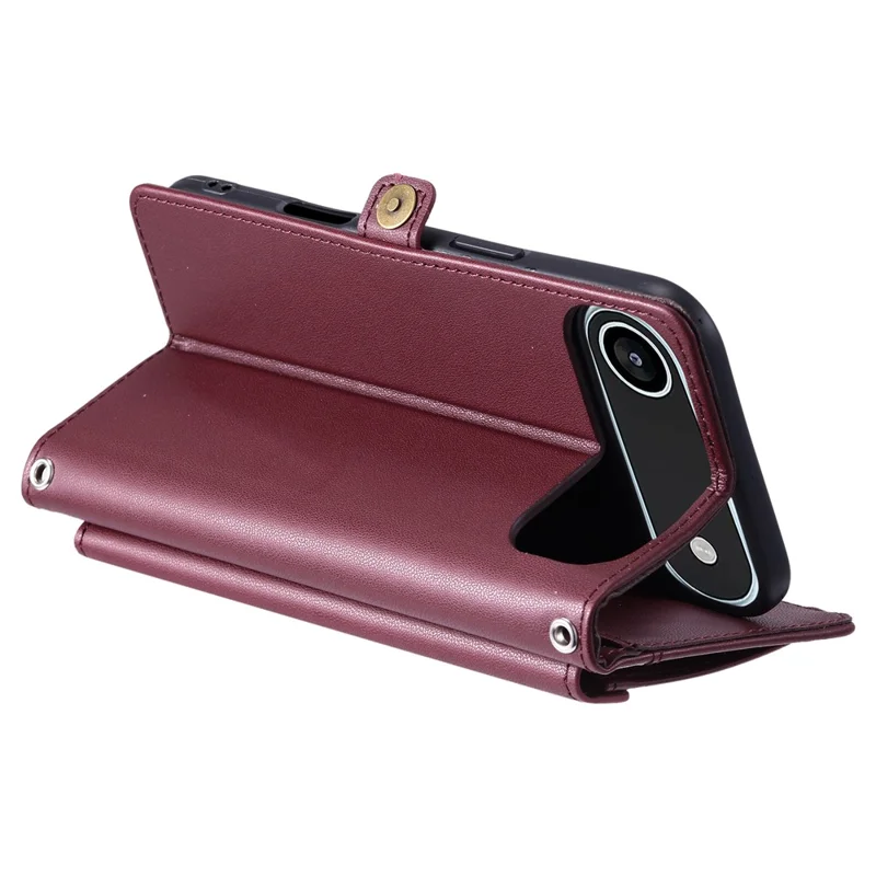 For iPhone 17 Air Leather Case with Wrist Strap Wallet Stand Phone Cover - Wine Red