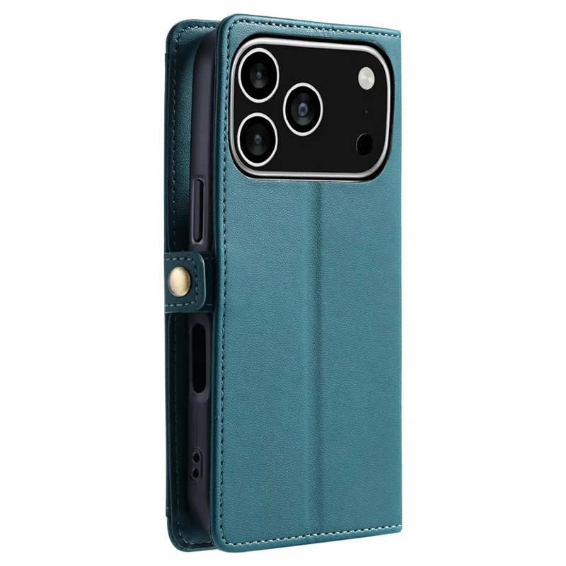 For iPhone 17 Pro Leather Case with Wrist Strap Wallet Stand Phone Cover - Blackish Green