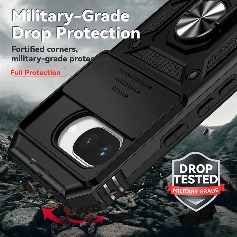 Funda para Google Pixel 9a de PC + TPU con Protección de Lente y Soporte - Negro