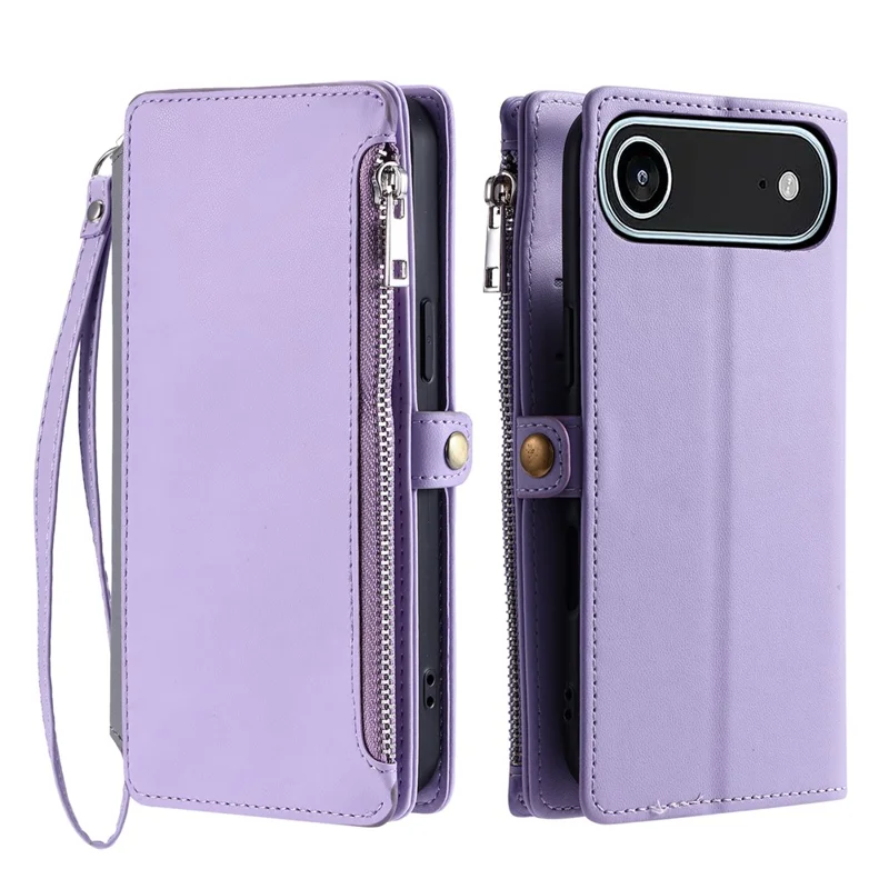 Чехол-кошелек для iPhone 17 Air из ТПУ и кожи PU с ремешком на запястье - Фиолетовый