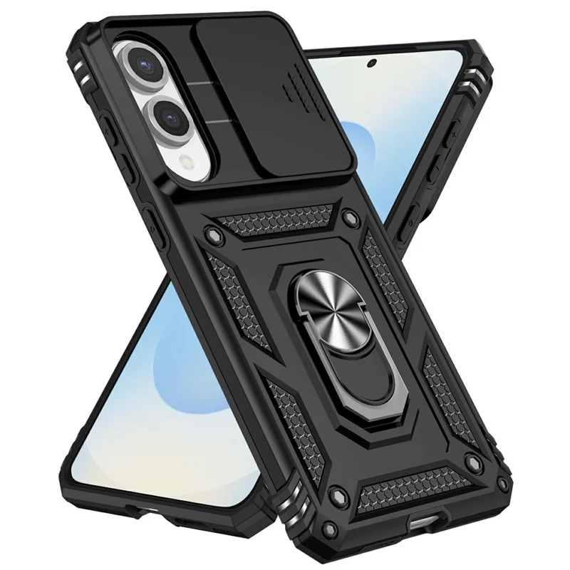 Für Samsung Galaxy S25 Edge Hülle PC + TPU Handyhülle mit Objektivschutz und Ständer - Schwarz