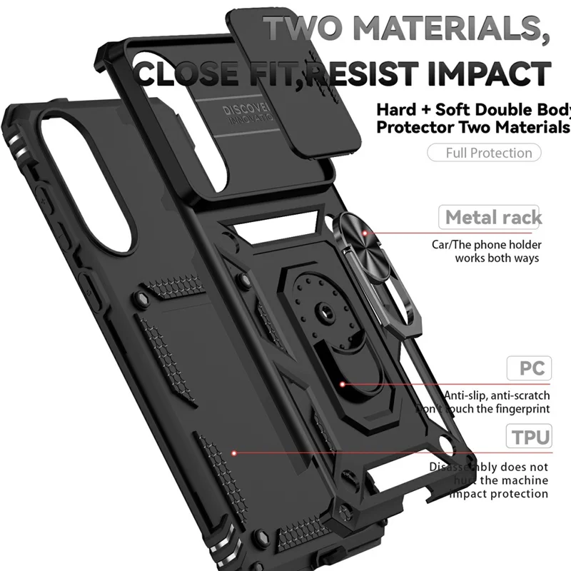 Für Samsung Galaxy S25 Edge Hülle PC + TPU Handyhülle mit Objektivschutz und Ständer - Schwarz