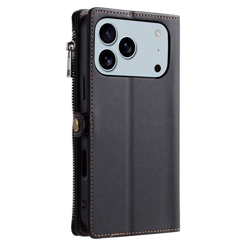 Für iPhone 17 Pro Max Hülle TPU + PU Leder Brieftasche Handyhülle mit Handgelenkschlaufe - Schwarz