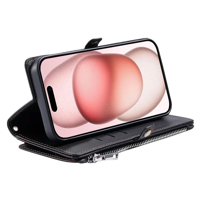 Für iPhone 17 Pro Max Hülle TPU + PU Leder Brieftasche Handyhülle mit Handgelenkschlaufe - Schwarz
