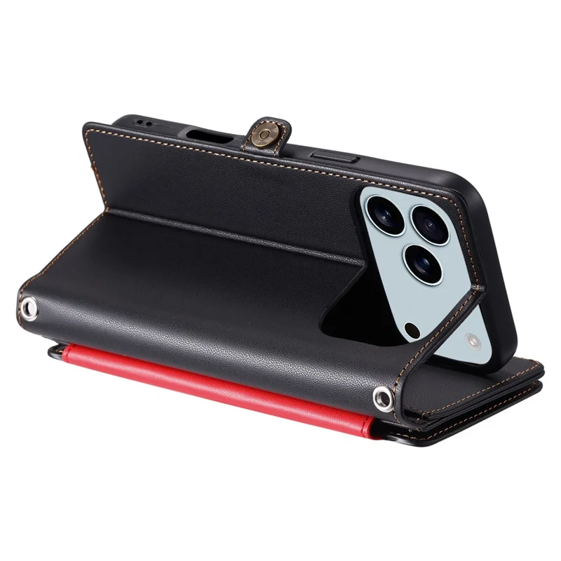 Für iPhone 17 Pro Max Hülle TPU + PU Leder Brieftasche Handyhülle mit Handgelenkschlaufe - Schwarz