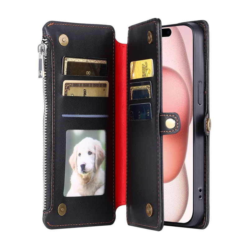 Für iPhone 17 Pro Max Hülle TPU + PU Leder Brieftasche Handyhülle mit Handgelenkschlaufe - Schwarz