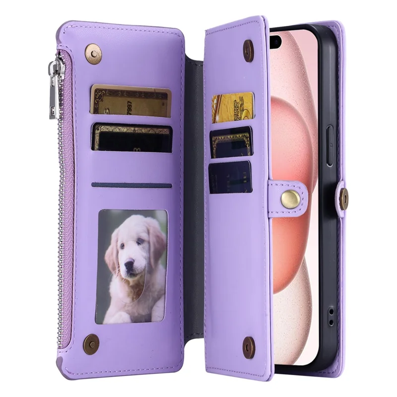Für iPhone 17 Hülle TPU + PU Leder Brieftasche Handyhülle mit Handschlaufe - Lila