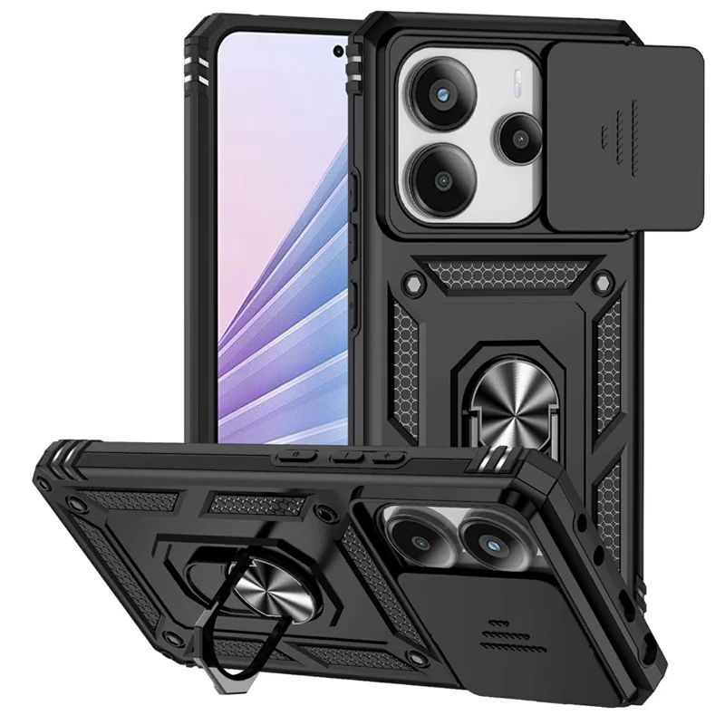 For Xiaomi Redmi Note 14 4G (164.84mm) Case PC + TPU Phone Cover with Lens Protection Kickstand - Black