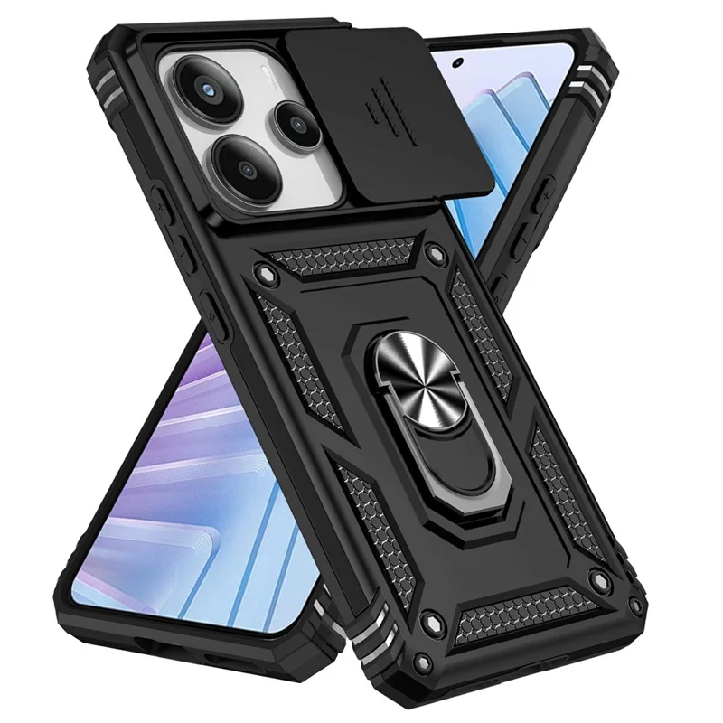 For Xiaomi Redmi Note 14 4G (164.84mm) Case PC + TPU Phone Cover with Lens Protection Kickstand - Black