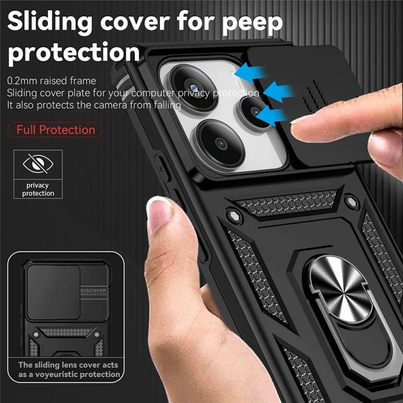 For Xiaomi Redmi Note 14 4G (164.84mm) Case PC + TPU Phone Cover with Lens Protection Kickstand - Black