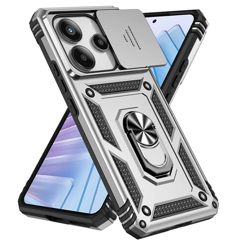 For Xiaomi Redmi Note 14 4G (164.84mm) Case PC + TPU Phone Cover with Lens Protection Kickstand - Silver