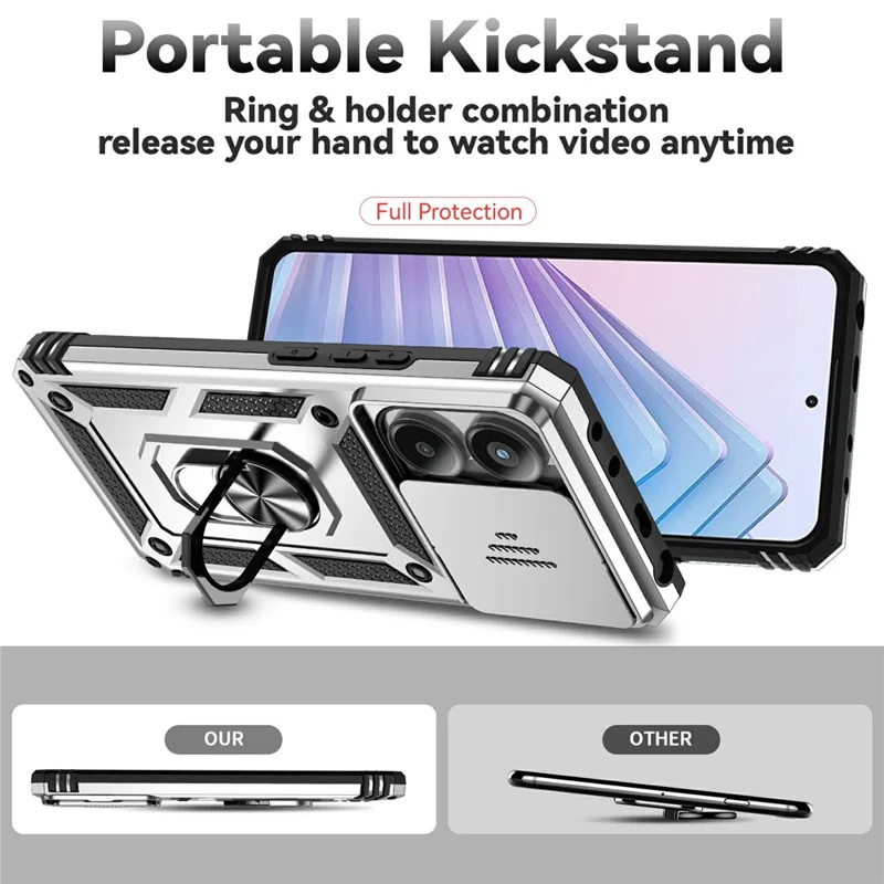 For Xiaomi Redmi Note 14 4G (164.84mm) Case PC + TPU Phone Cover with Lens Protection Kickstand - Silver