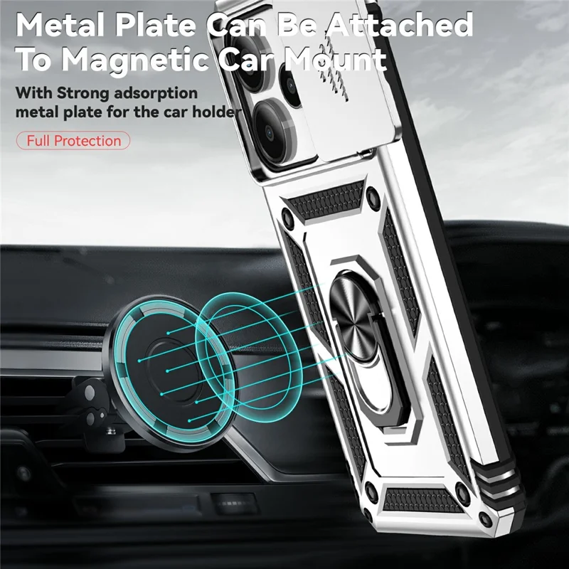 For Xiaomi Redmi Note 14 4G (164.84mm) Case PC + TPU Phone Cover with Lens Protection Kickstand - Silver