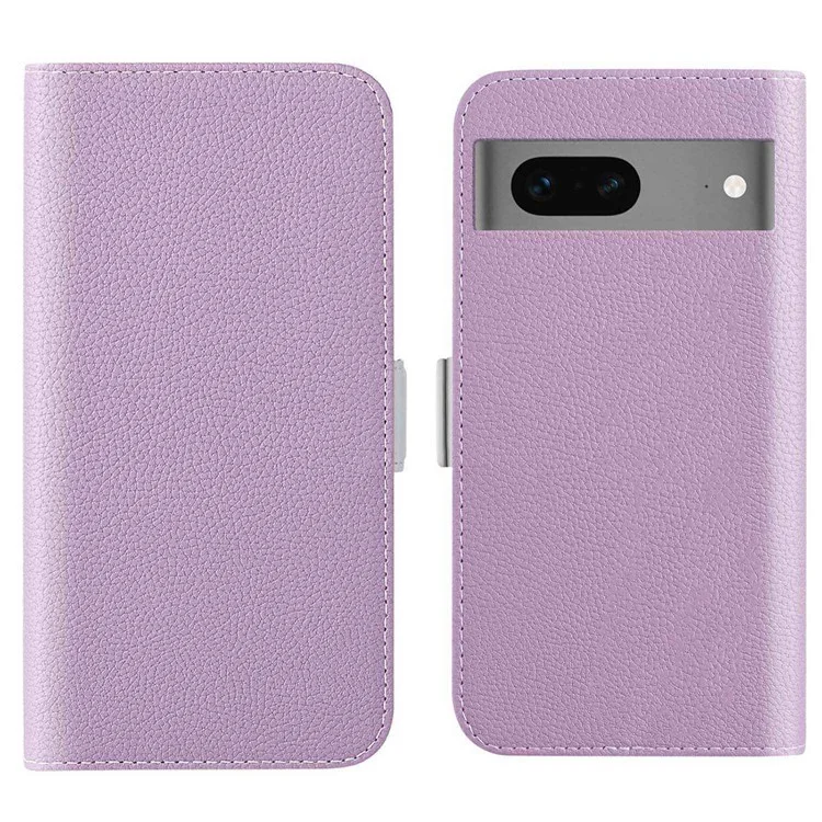 Para Google Pixel 7 5G Litchi Texture PU Leather Case de Protección Completa Candy Color Teleting Cover With Stand - Púrpura Ligera