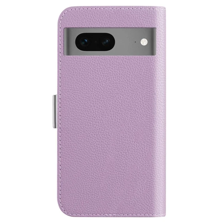 Para Google Pixel 7 5G Litchi Texture PU Leather Case de Protección Completa Candy Color Teleting Cover With Stand - Púrpura Ligera
