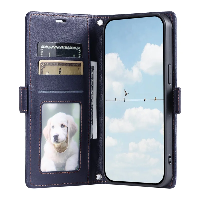 Custodia in Pelle per iPhone 17 Pro con Texture a Rombi, Portafoglio con Supporto e Cinturino da Polso - Blu