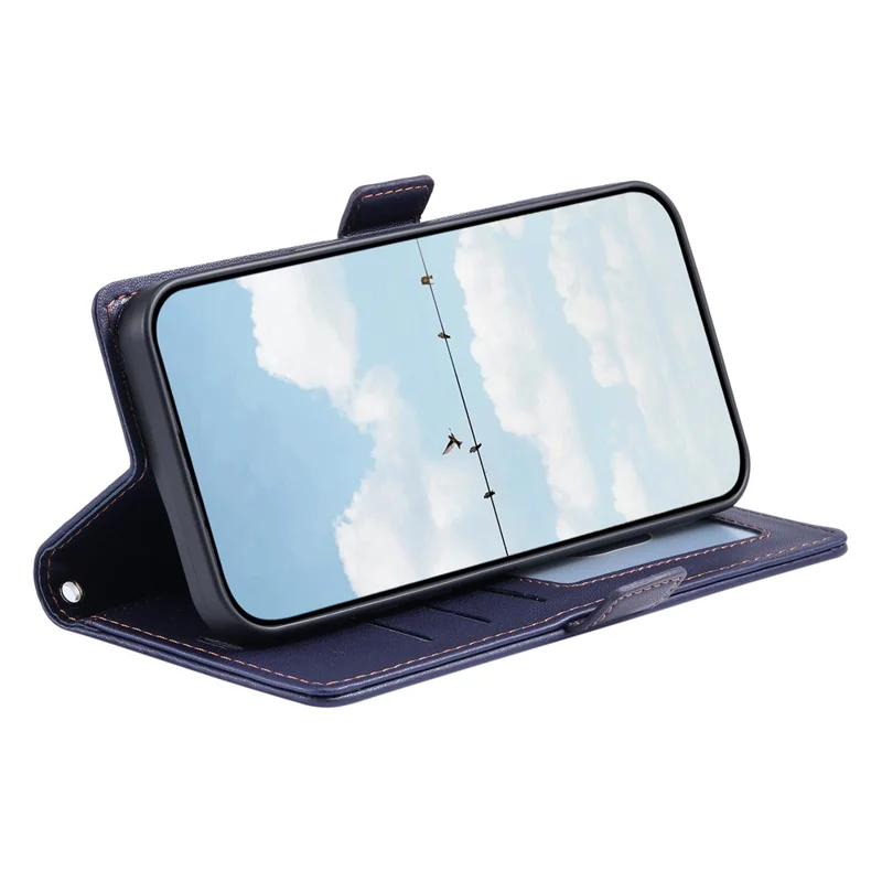 Custodia in Pelle per iPhone 17 Pro con Texture a Rombi, Portafoglio con Supporto e Cinturino da Polso - Blu