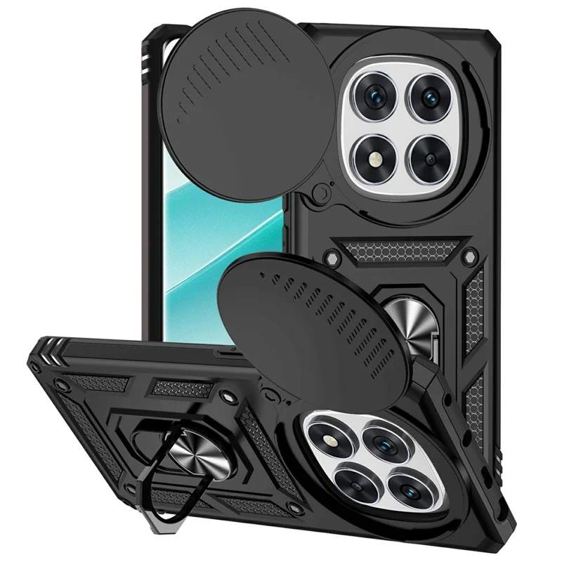 For Xiaomi Redmi Note 14 Pro 4G Case PC + TPU Phone Cover with Lens Protection Kickstand - Black
