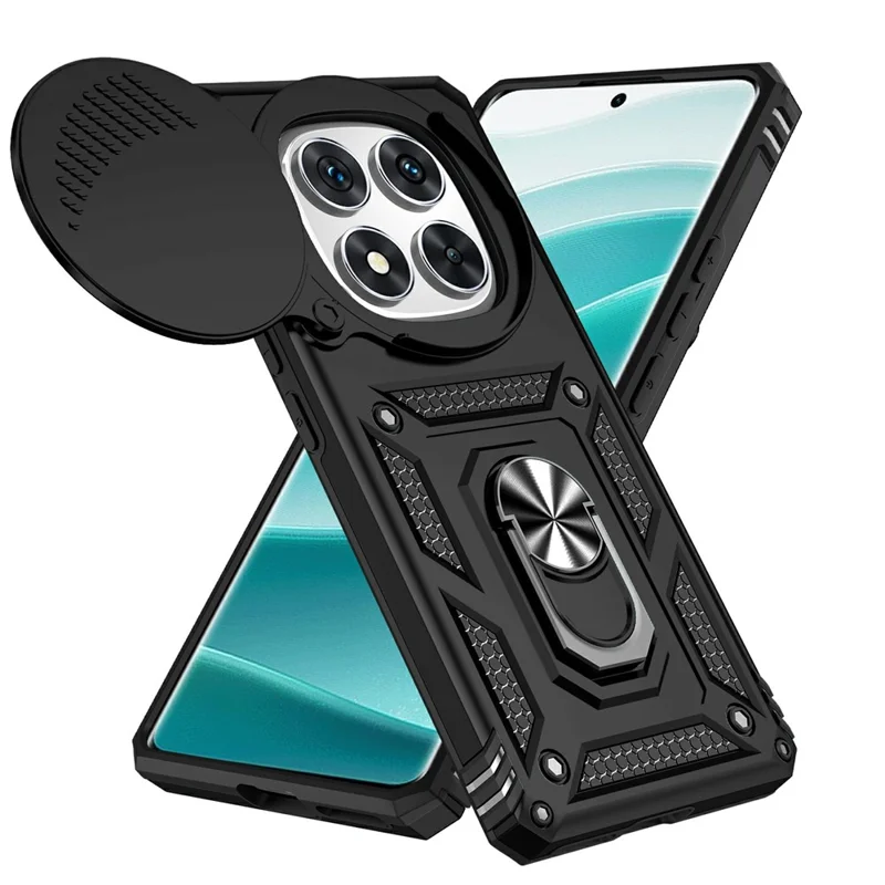 For Xiaomi Redmi Note 14 Pro 4G Case PC + TPU Phone Cover with Lens Protection Kickstand - Black