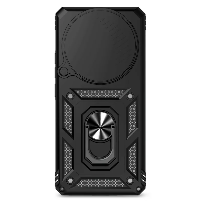 Чехол для Xiaomi Redmi Note 14 Pro 5G с защитой объектива и подставкой, PC + TPU - Черный