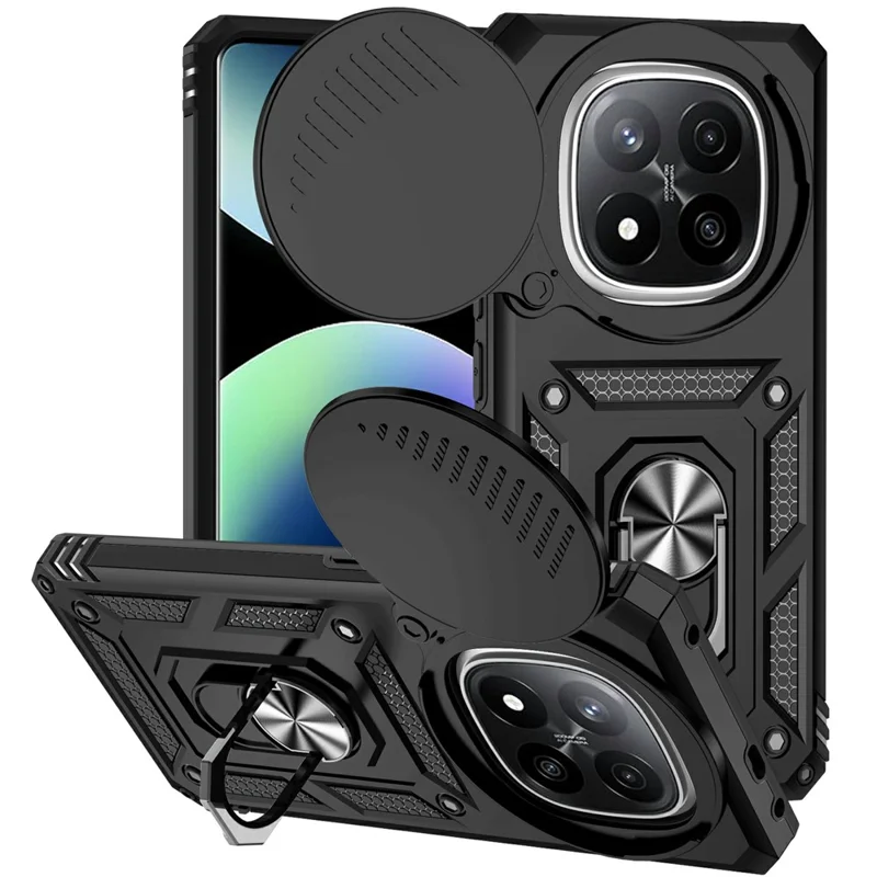 For Xiaomi Redmi Note 14 Pro+ 5G Case PC + TPU Phone Cover with Lens Protection Kickstand - Black
