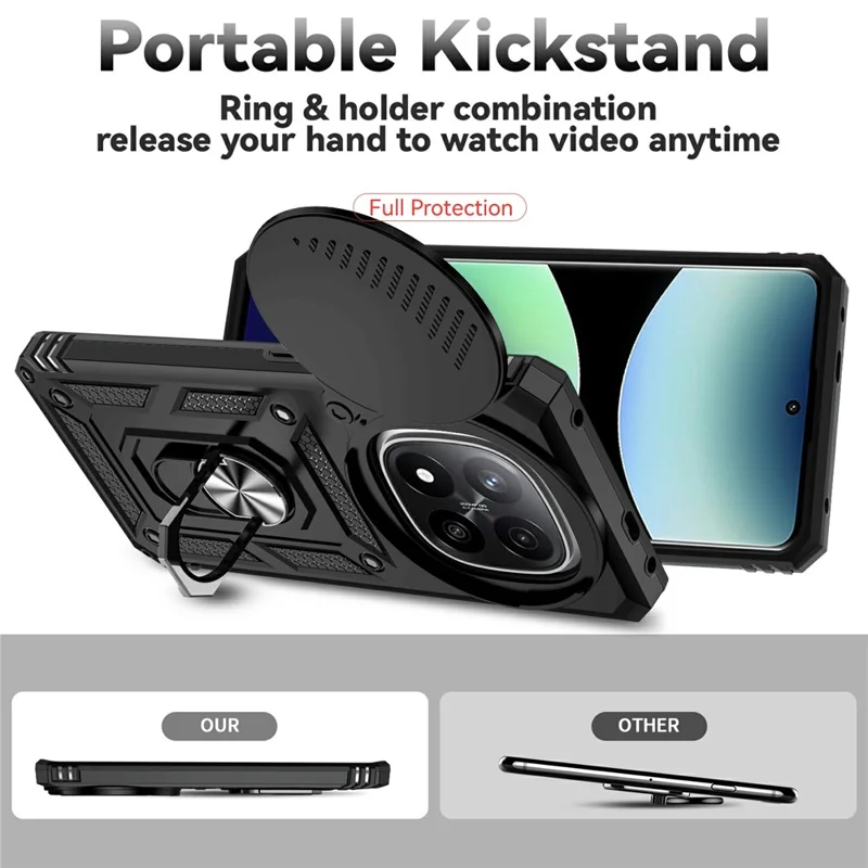 For Xiaomi Redmi Note 14 Pro+ 5G Case PC + TPU Phone Cover with Lens Protection Kickstand - Black