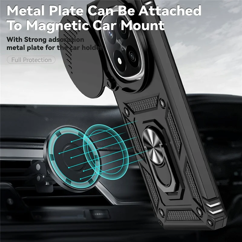 For Xiaomi Redmi Note 14 Pro+ 5G Case PC + TPU Phone Cover with Lens Protection Kickstand - Black