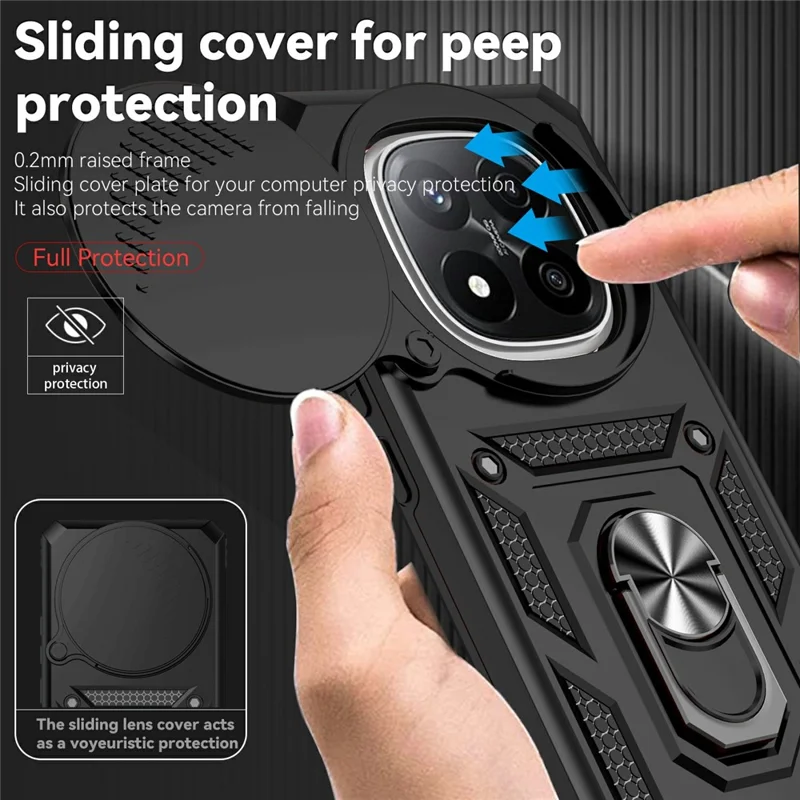 For Xiaomi Redmi Note 14 Pro+ 5G Case PC + TPU Phone Cover with Lens Protection Kickstand - Black