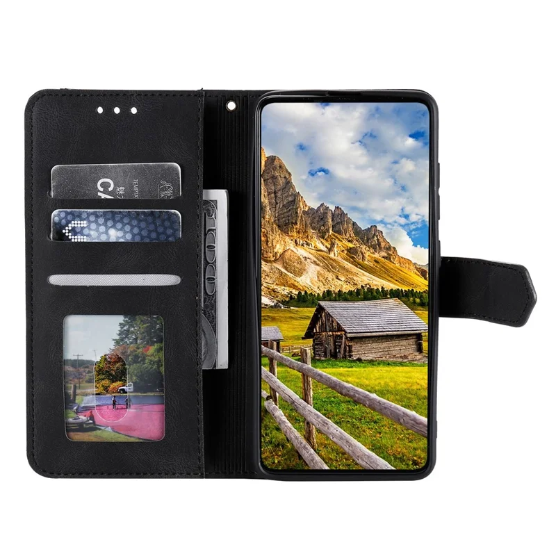 For iPhone 18 Pro Max / 17 Pro Max Leather Case Splicing Stitching Wallet Phone Cover with Wrist Strap - Black