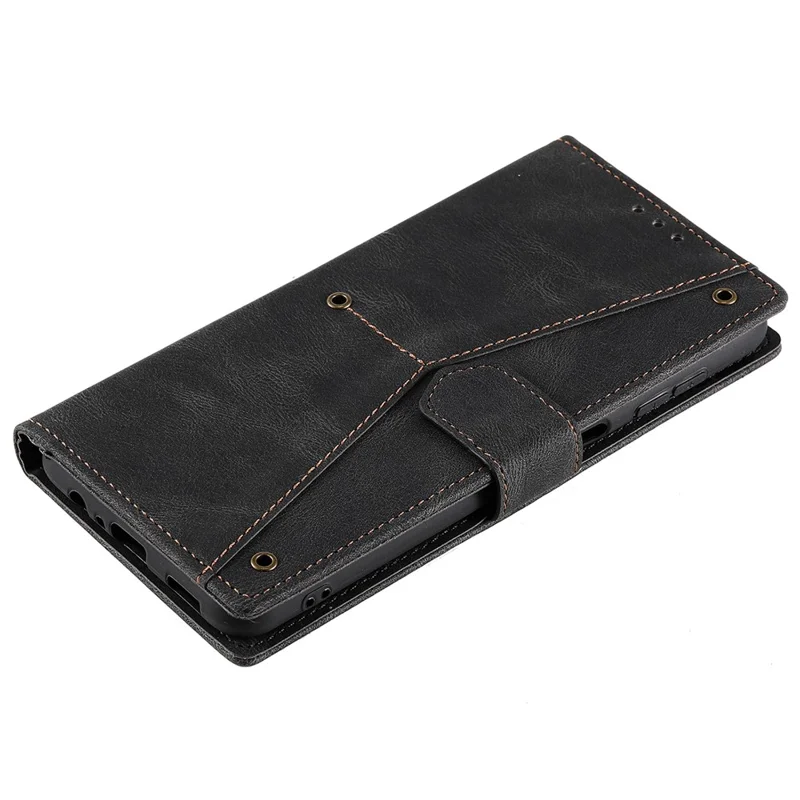 For iPhone 18 Pro Max / 17 Pro Max Leather Case Splicing Stitching Wallet Phone Cover with Wrist Strap - Black