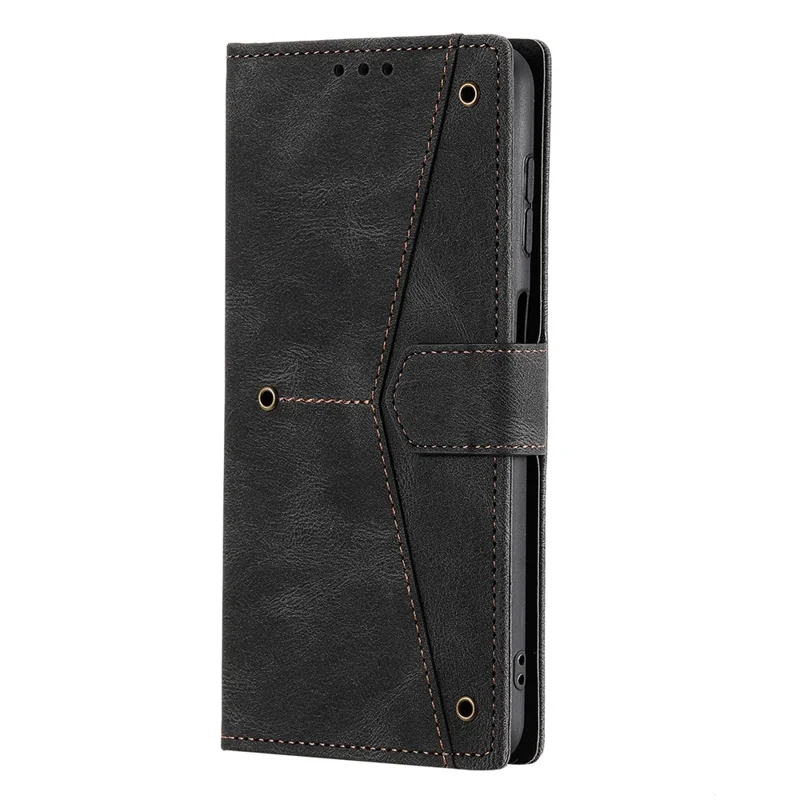 For iPhone 18 Pro Max / 17 Pro Max Leather Case Splicing Stitching Wallet Phone Cover with Wrist Strap - Black