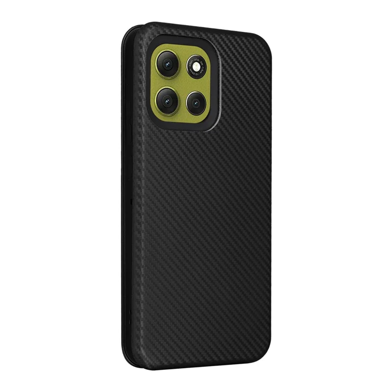 Für Motorola Moto G86 5G Hülle Karbonfaser Textur Stoßfeste PU-Leder Handyhülle - Schwarz