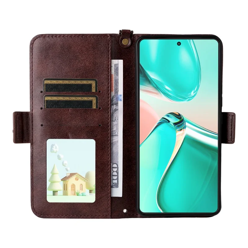 Para Asus Zenfone 12 Ultra 5G Capa de Couro Fecho Magnético Carteira Suporte para Telefone com Alça Transversal - Marrom
