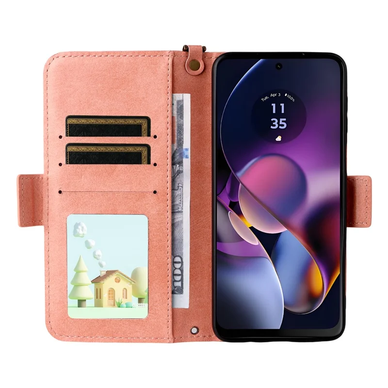 Funda de cuero para Motorola Moto G64 5G / G54 5G con cierre magnético, soporte tipo cartera y correa bandolera - Rosa