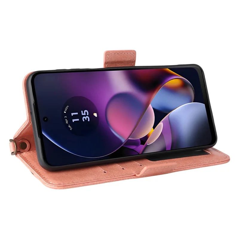 Funda de cuero para Motorola Moto G64 5G / G54 5G con cierre magnético, soporte tipo cartera y correa bandolera - Rosa