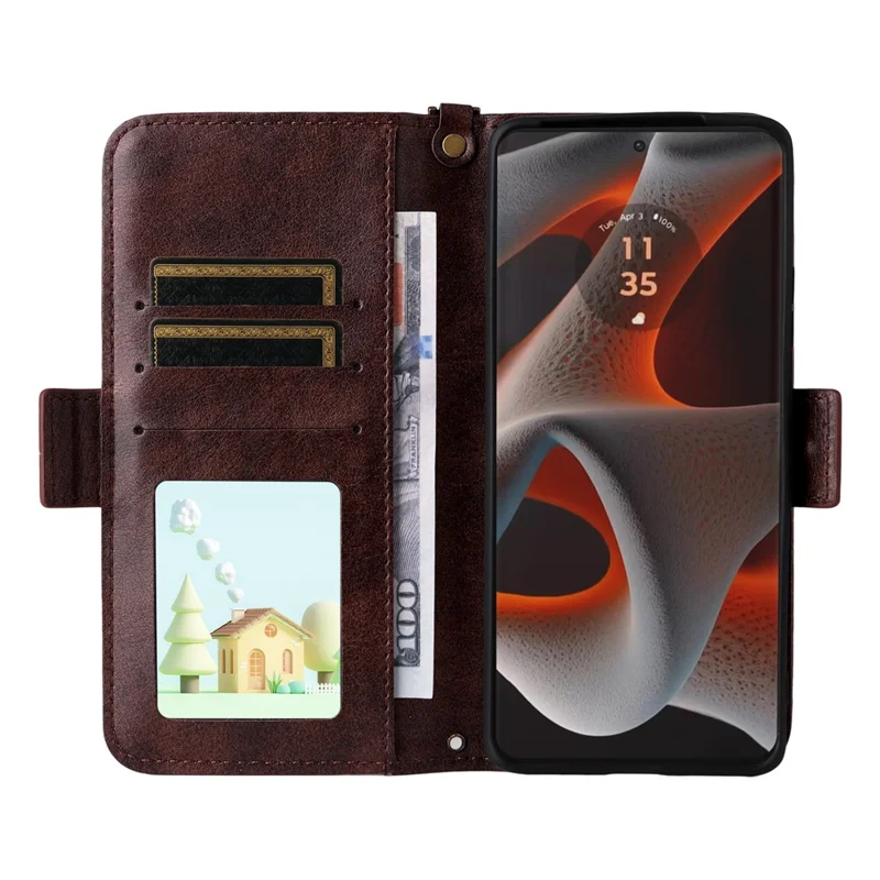 For Motorola Edge 50 Pro 5G Leather Case Magnetic Closure Wallet Stand Phone Cover with Crossbody Strap - Brown