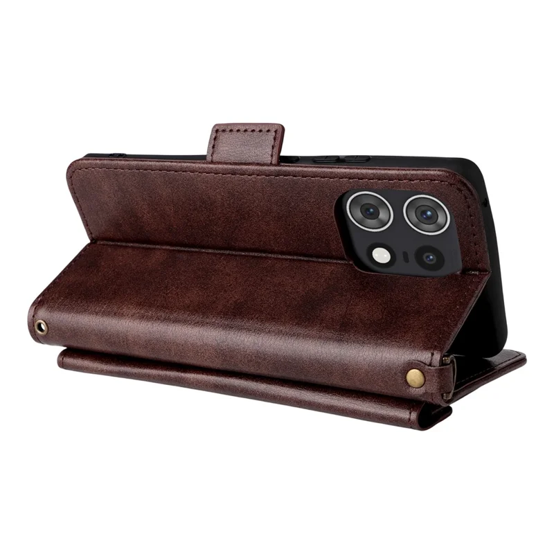 For Motorola Edge 50 Pro 5G Leather Case Magnetic Closure Wallet Stand Phone Cover with Crossbody Strap - Brown