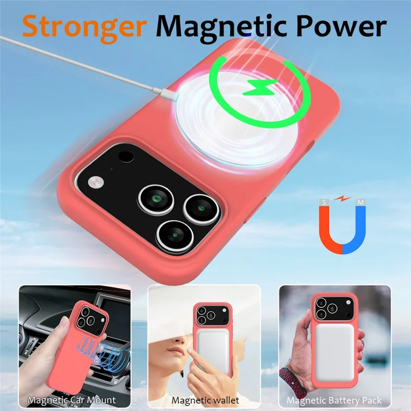 For iPhone 17 Pro Case Compatible with MagSafe Anti-Drop Liquid Silicone Phone Cover - Hot Pink