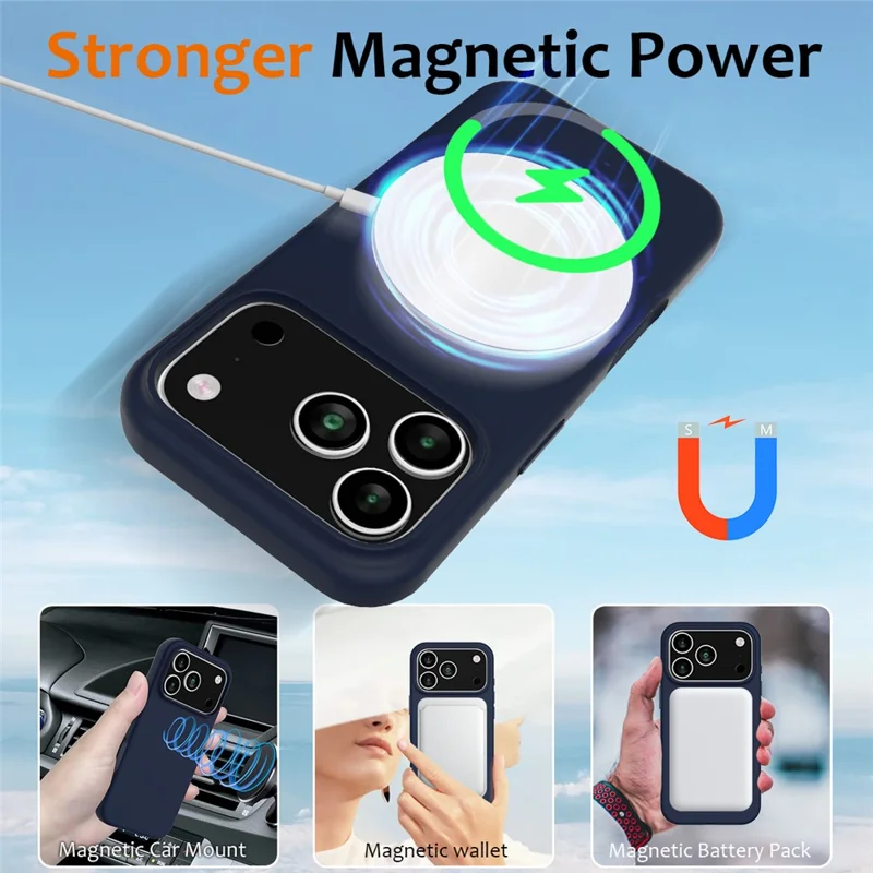 For iPhone 17 Pro Case Compatible with MagSafe Anti-Drop Liquid Silicone Phone Cover - Dark Blue