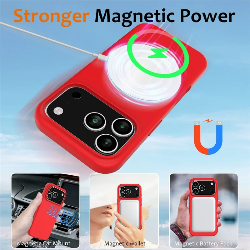 For iPhone 17 Pro Case Compatible with MagSafe Anti-Drop Liquid Silicone Phone Cover - Red