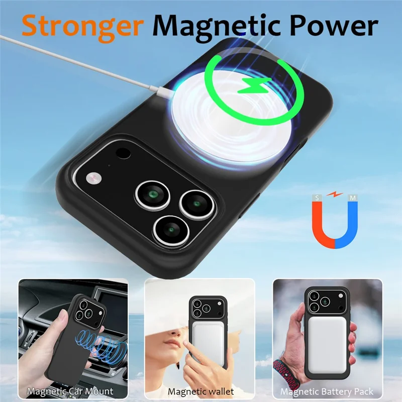 For iPhone 17 Pro Max Case Compatible with MagSafe Anti-Drop Liquid Silicone Phone Cover - Black
